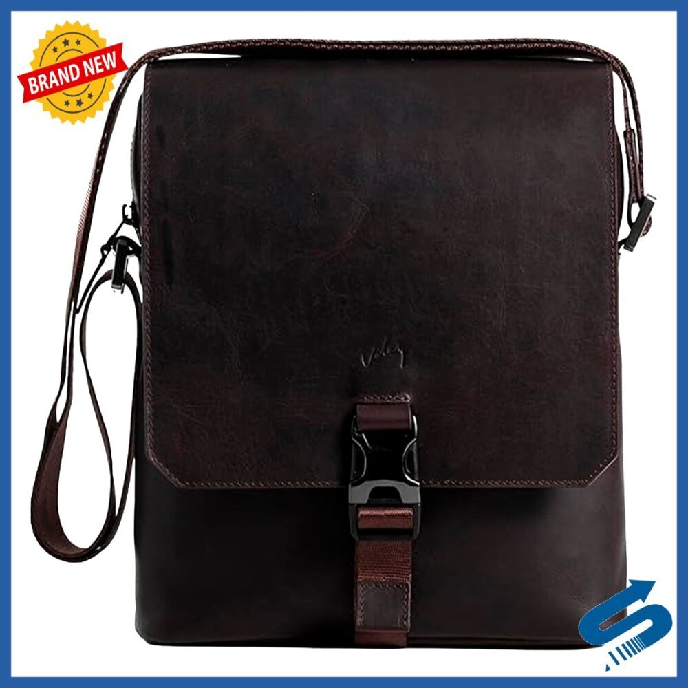 Men's Leather Messenger Bag, Adjustable Strap, Fits 11-Inch Tablet